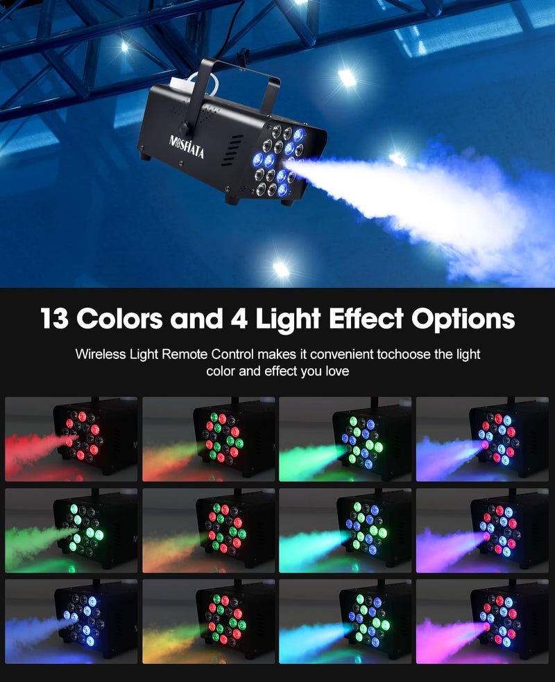 MOSFiATA Fog Machines with Lights, 600W Smoke Machine with 18 RGB LED Lights, 2300 CFM Spray, Remote Control, Perfect for Halloween, Christmas, Wedding, Party, Club, DJ Stage Effect - Image 2